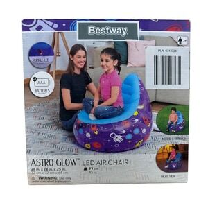 Bestway Astro Glow LED Air Chair Kids Inflatable Purple Space Rocket 28x28x25in